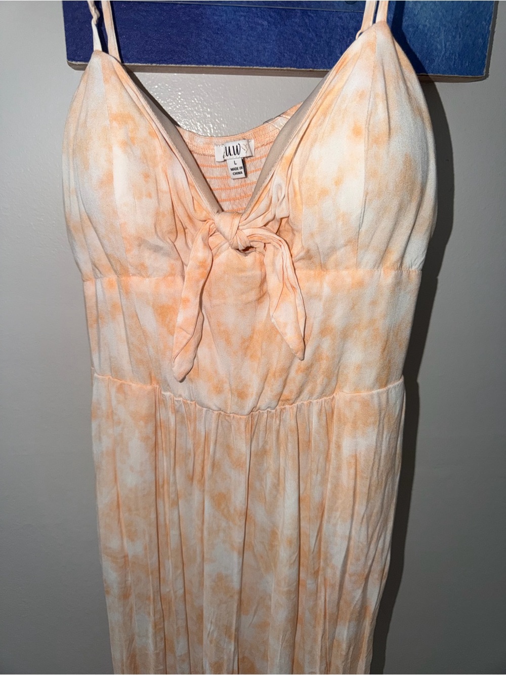 AUW Peach & White Tie-Front Jumpsuit with Spaghetti Straps